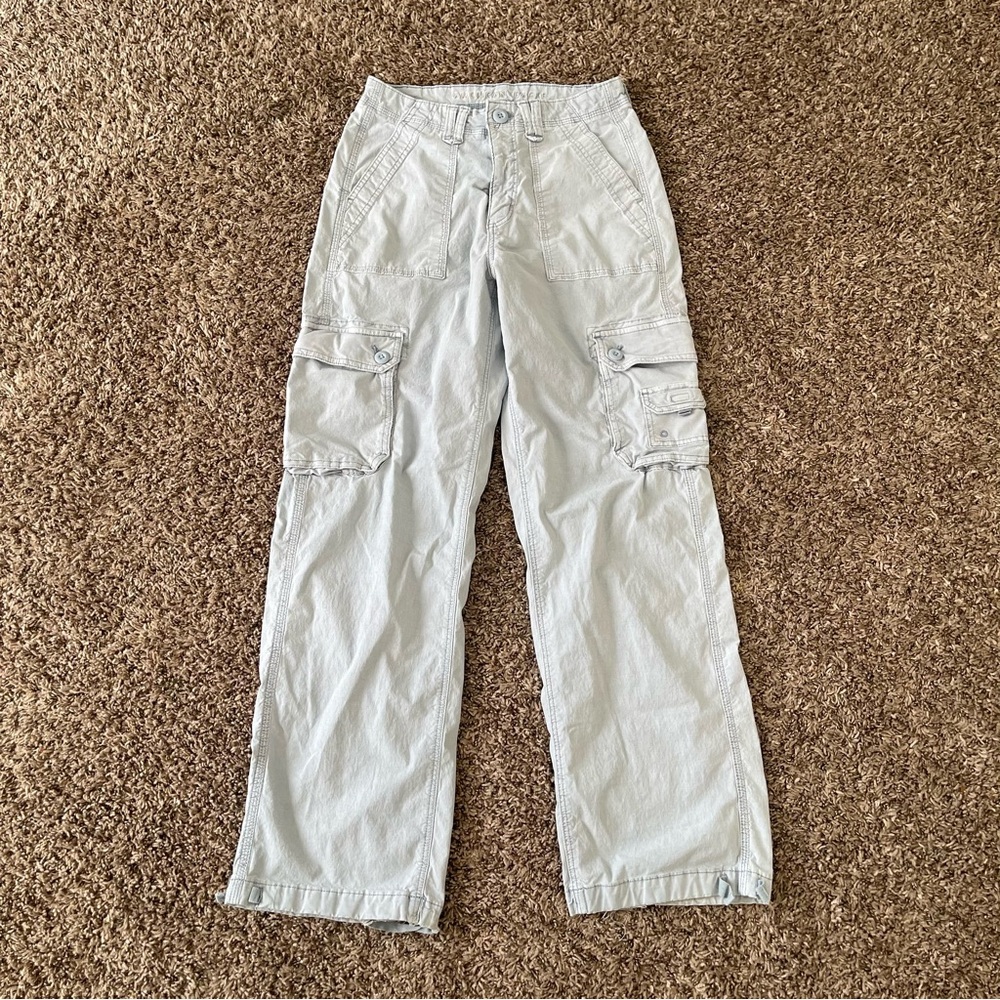 American Eagle AE Stretch Cargo Pants Light Blue Gray Size 2 Wide Leg Y2K